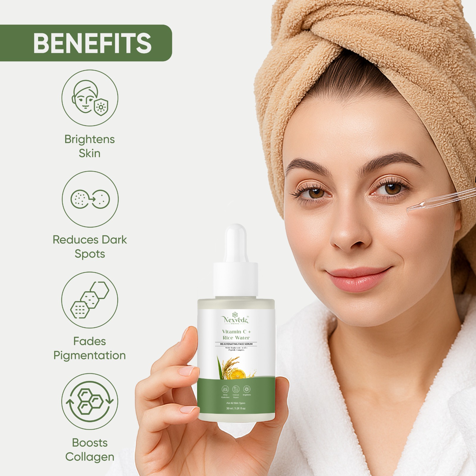 Vitamin C + Rice Water REJUVENATING FACE SERUM - Image 2